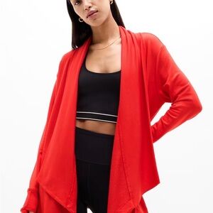 Athleta Pranayama Restore Wrap Red Open Front Cardigan With Womens XS oversized
